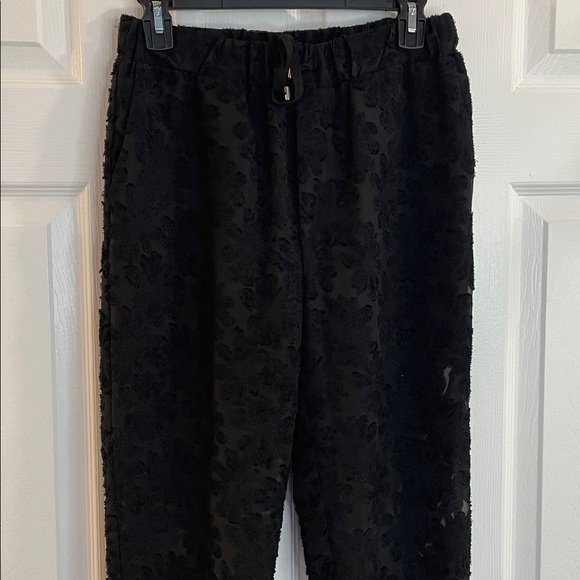 ZARA BLACK VELVET SEMI LINED FLORAL LACE BALLOON DRAWSTRING JOGGERS PANTS SZ MED - Picture 3 of 14